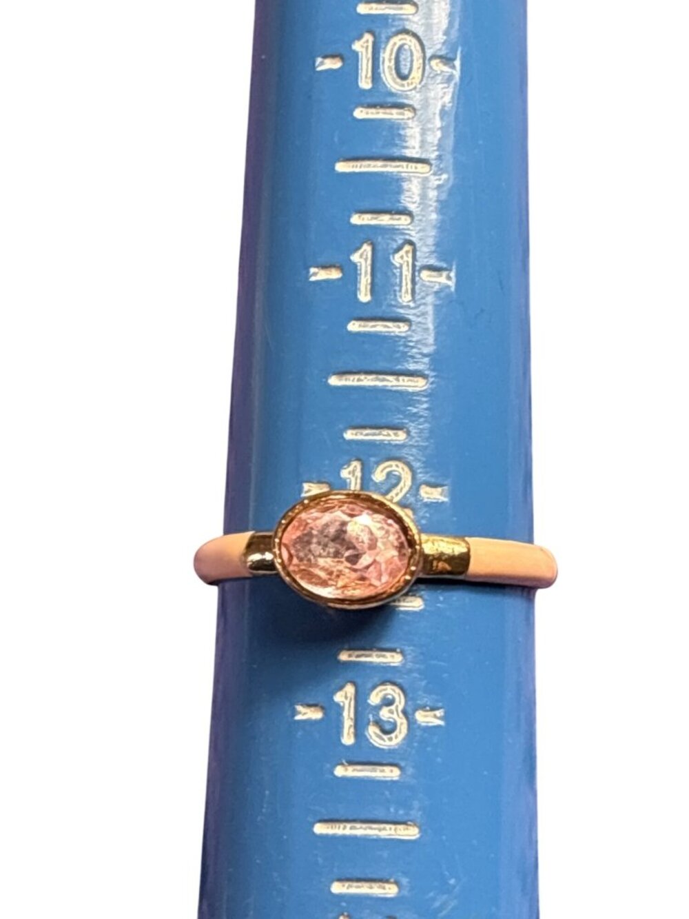 Vintage Goldtone Ring Size 12.25 Peach Enamel Pink Oval Rhinestone